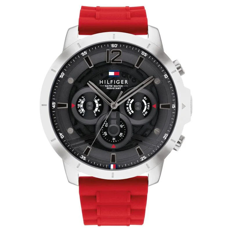 Tommy Hilfiger Quartz Multifunction Grey Dial Silicone Strap Watch For Men