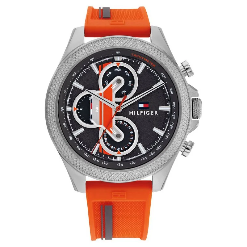 Tommy Hilfiger Quartz Multifunction Grey Dial Silicone Strap Watch For Men