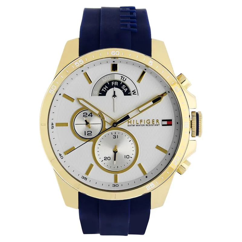 Tommy Hilfiger Quartz Multifunction White Dial Silicone Strap Watch For Men