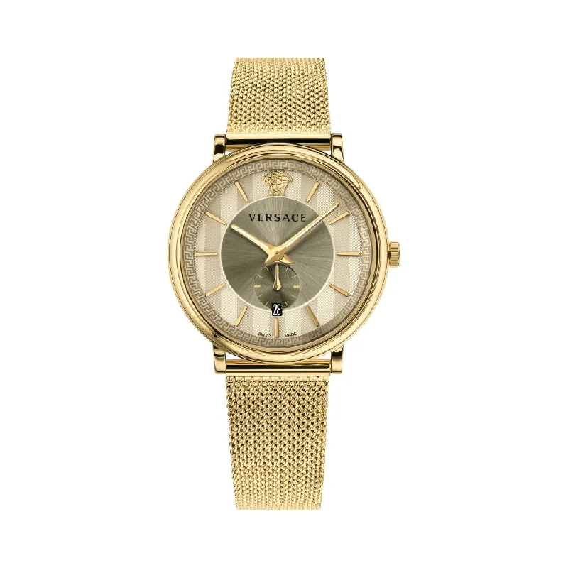 Versace V Circle Gent Round Analog Gold Dial Men Watch VBQ070017