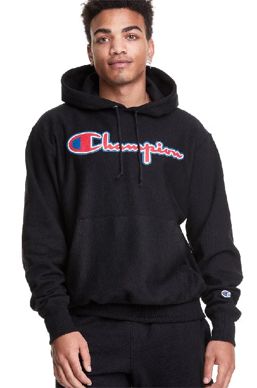 men clothing denim jeans-Champion Reverse Weave Hoodie, Script Logo Applique