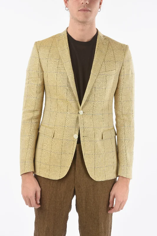 men clothing insulated jacket-Corneliani CC COLLECTION Windowpane Check RIGHT Flap Pocket 2-button Bl