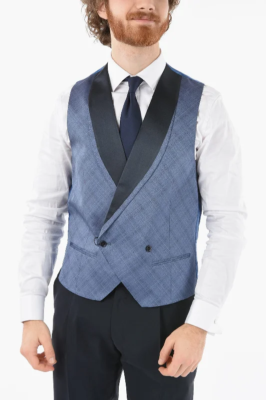 men clothing sweatpants-Corneliani Checked Silk ACADEMY CERIMONIA Double Breasted Waistcoat