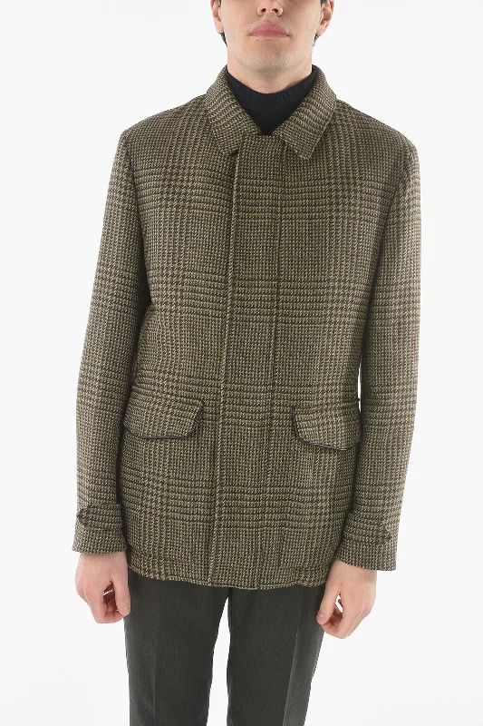 men clothing wool coat-Corneliani ID Removable Padding Virgin Wool Glen Check Coat