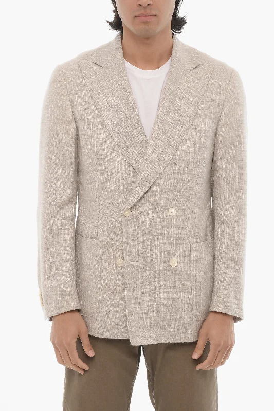 men clothing winter sweater-Corneliani Peak Lapel Cashmere And Silk Academy Soft Double Breasted Bl