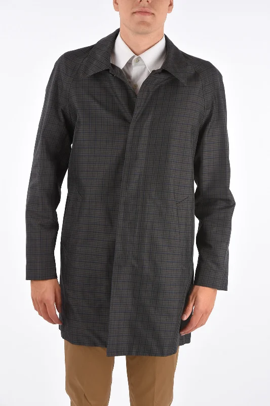 men clothing high-quality t-shirt-Corneliani shephard's check hidden closure balmacaan coat