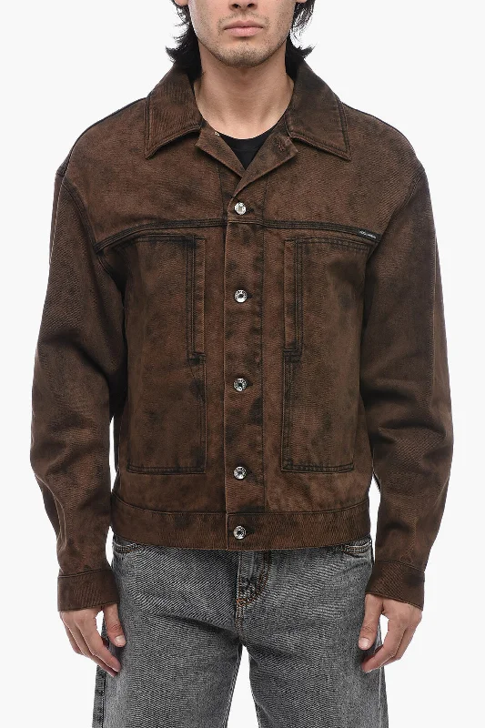 men clothing outdoor jacket-Dolce & Gabbana Acid-Wash Denim Jacket With Logo Application