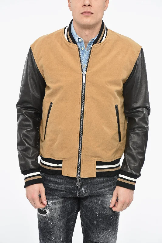 men clothing classic suit-Dsquared2 ICON Varsity Bomber Jacket with Leather Sleeves