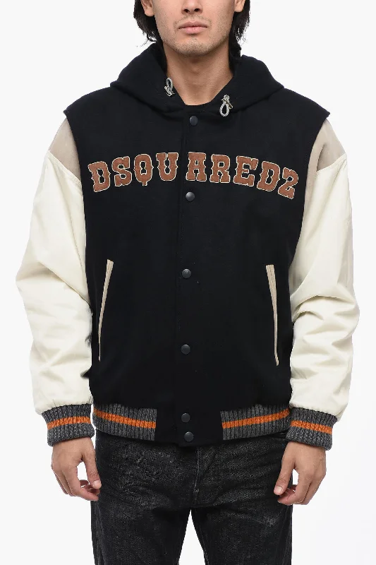 men clothing rugged jacket-Dsquared2 Padded Varsity Bomber with Hood