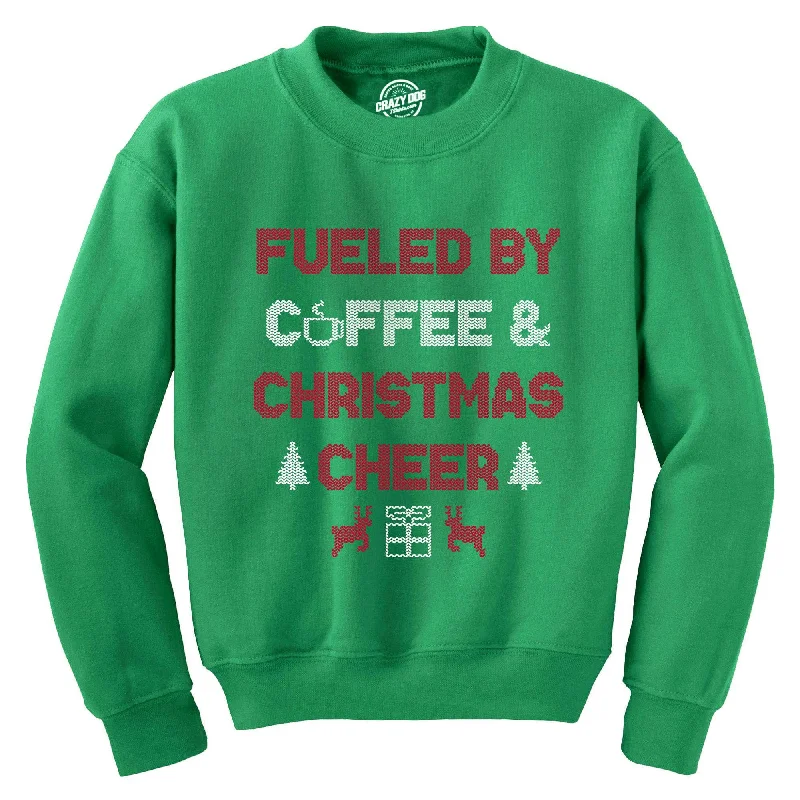 men clothing short jacket-Fueled By Coffee And Christmas Cheer Crew Neck Sweatshirt