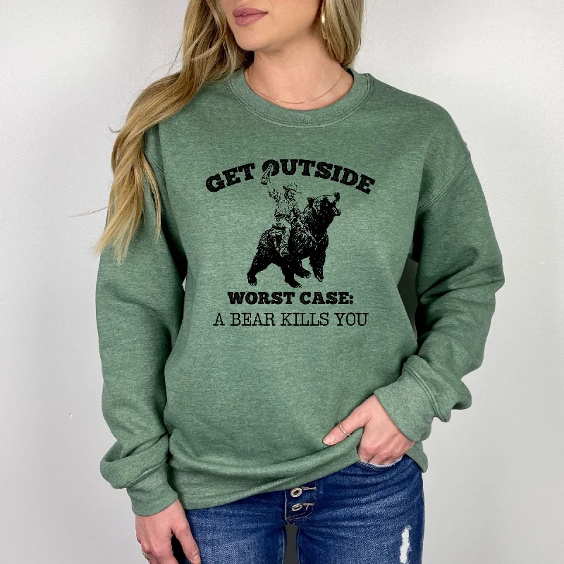 men clothing pullover sweater-Hilarious Get Outside Bear Gildan Crewneck or Hoodie Sweatshirt *UNISEX FIT*