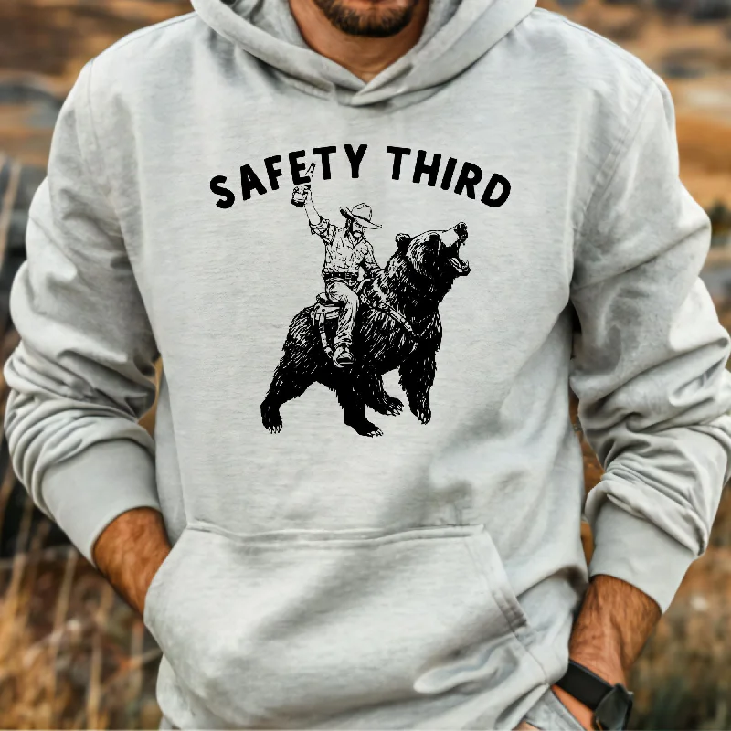 men clothing athletic joggers-Hilarious Safety Third Bear Gildan Crewneck or Hoodie Sweatshirt *UNISEX FIT*