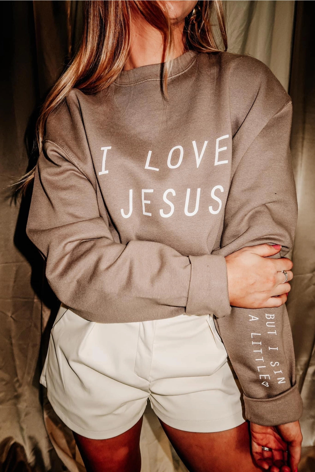 men clothing leather boots-I Love Jesus Crewneck