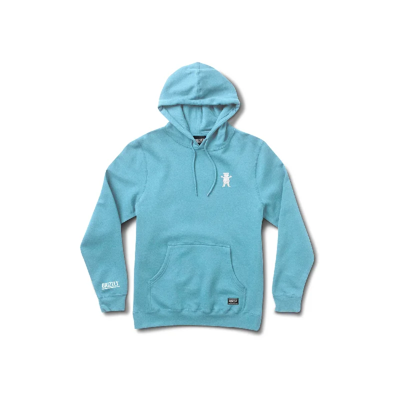 men clothing winter coat-OG Bear Embroidered Pullover Hoodie - Baby Blue