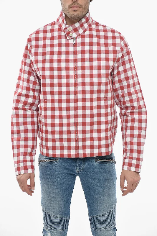 men clothing athletic wear-Prada Gingham Cotton Overshirt with Front Zip