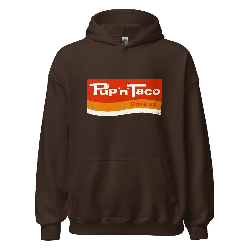 men clothing light sweater-Pup 'n' Taco Hoodie - Retro 70s Vintage Fast Food Chain Sweatshirt