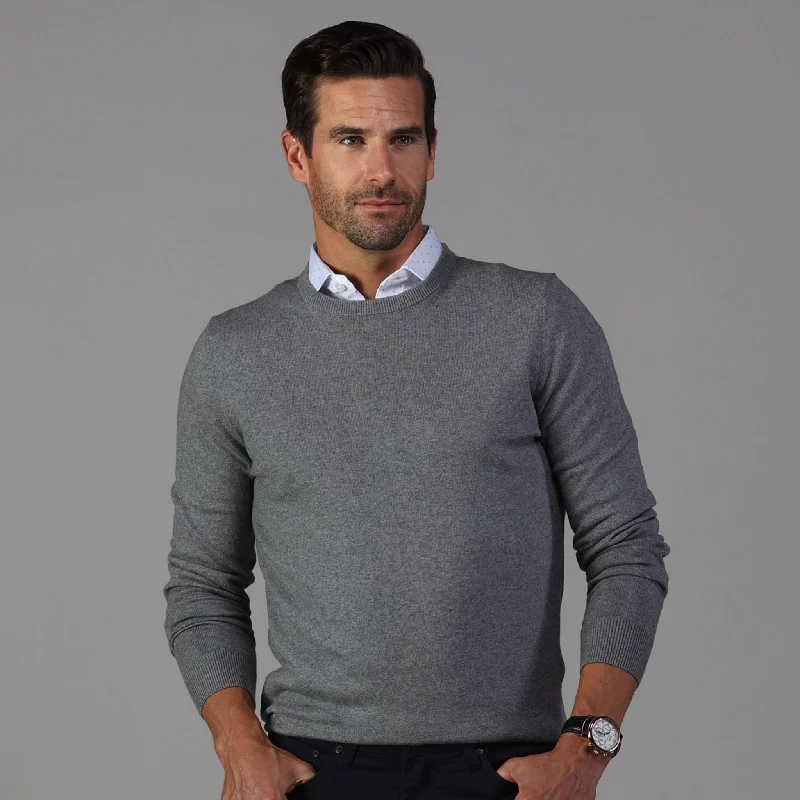 men clothing basic white shirt-Grey Luxury Touch Cotton and Cashmere Crew Neck Sweater