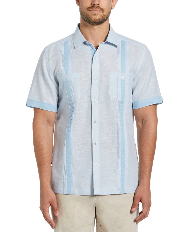 men clothing linen shirt-Linen Blend Cross Dye Guayabera Shirt