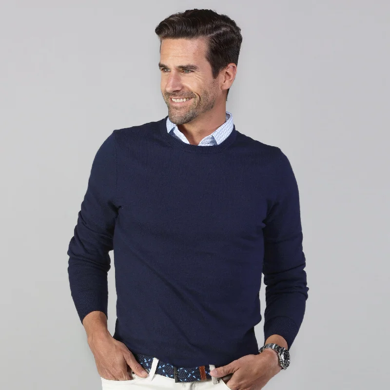 men clothing warm sweater-Navy Luxury Touch Cotton and Cashmere Crew Neck Sweater