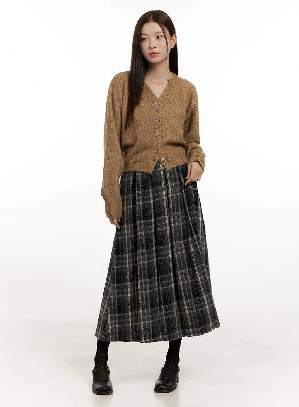 men clothing jogger pants-Plaid Print Maxi Skirt ON422