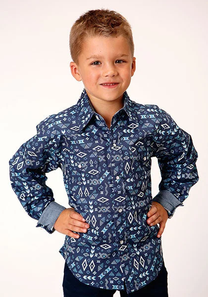 men clothing short jacket-Boy's Roper Snap Front Shirt #03-030-0064-4043BU