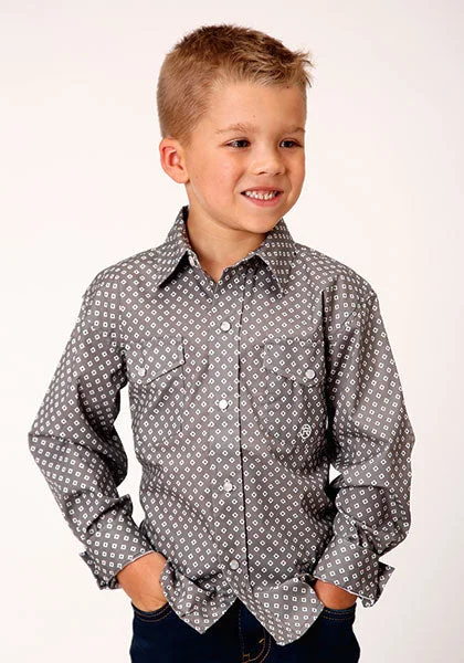 men clothing long sleeve shirt-Boy's Roper Snap Front Shirt #03-030-0225-4017