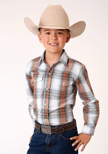 men clothing business suit-Boy's Roper Snap Front Shirt #03-030-0278-4050