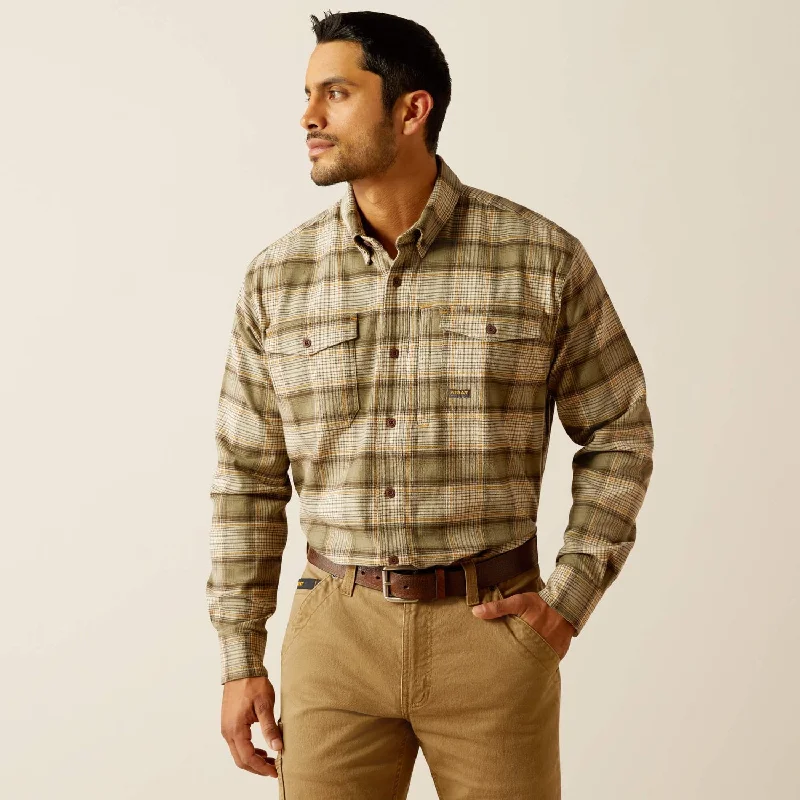 men clothing formal wear-Ariat Men's Rebar Flannel DuraStretch™ Button-Down Work Shirt