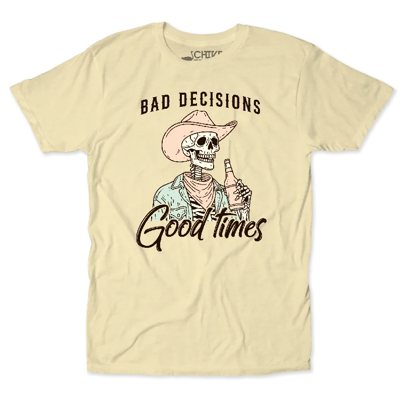 men clothing zip-up cardigan-Bad Decisions Good Times Unisex Tee