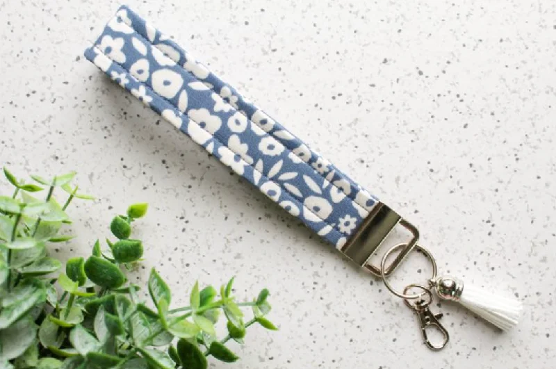 men clothing formal jacket-Blue Floral Key Fob Wristlet