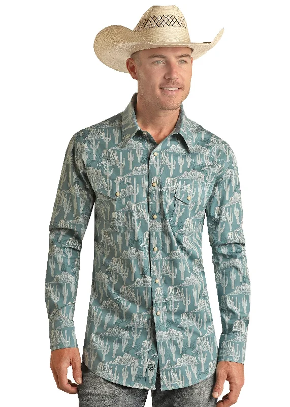 men clothing dress shirt-Men's Rock & Roll Cowboy Snap Front Shirt #BMN2S03357