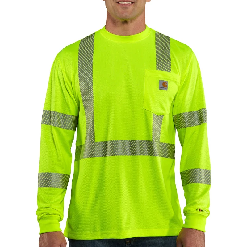 men clothing crew neck t-shirt-Carhartt Men's Force Class 3 Hi-Vis Long Sleeve T-Shirt