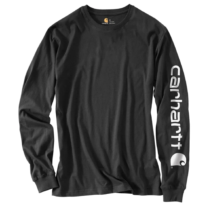 men clothing summer pants-Carhartt Men's Signature Logo Long Sleeve T-Shirt_Black