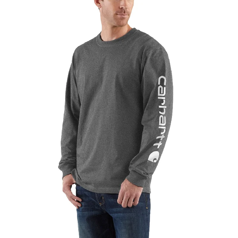 men clothing warm jacket-Carhartt Men's Signature Logo Long Sleeve T-Shirt_Carbon Heather