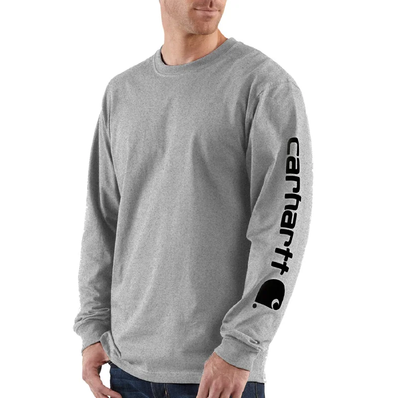 men clothing short sleeve t-shirt-Carhartt Men's Signature Logo Long Sleeve T-Shirt_Heather Grey