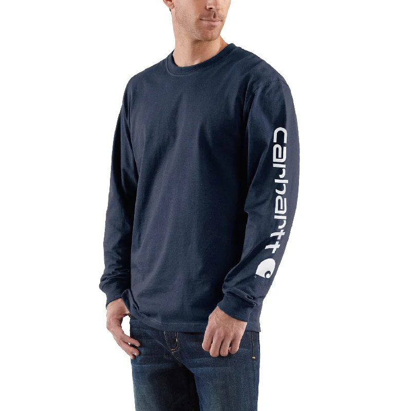 men clothing printed shirt-Carhartt Men's Signature Logo Long Sleeve T-Shirt_Navy