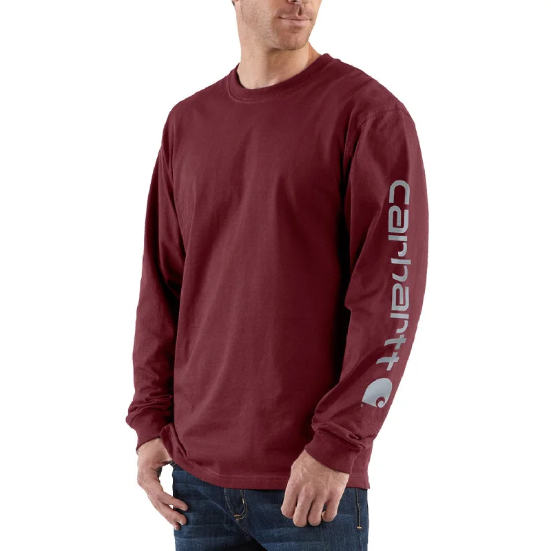 men clothing hoodie sweatshirt-Carhartt Men's Signature Logo Long Sleeve T-Shirt_Port