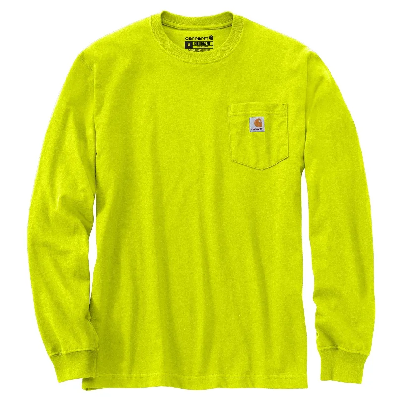 men clothing fleece pullover-Carhartt Men's Long Sleeve Pocket T-Shirt_Brite Lime