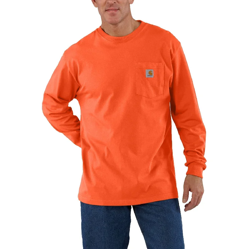 men clothing summer shorts-Carhartt Men's Long Sleeve Pocket T-Shirt_Brite Orange