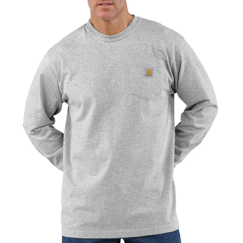 men clothing long sleeve shirt-Carhartt Men's Long Sleeve Pocket T-Shirt_Heather Grey