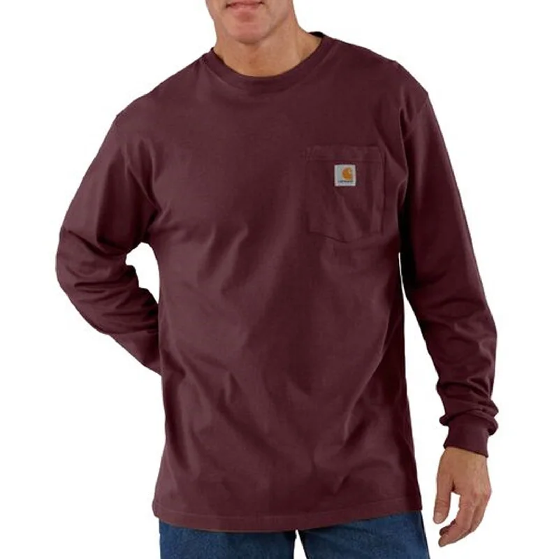 men clothing zip-up cardigan-Carhartt Men's Long Sleeve Pocket T-Shirt_Port