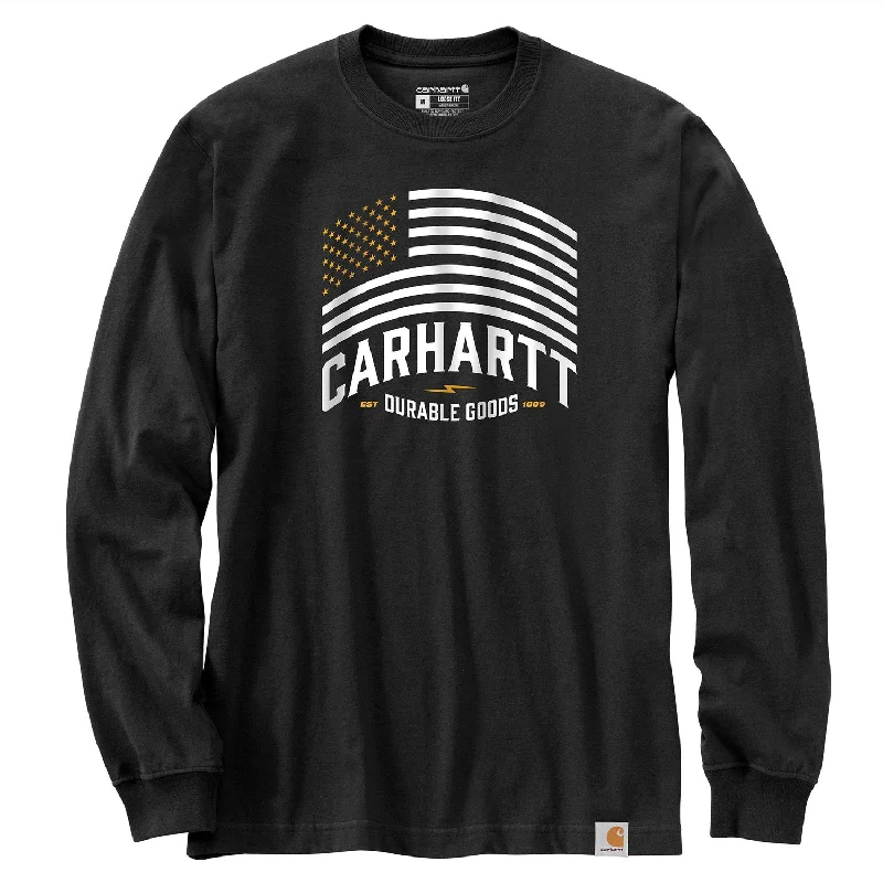 men clothing casual trousers-Carhartt Men's Relaxed Fit Midweight Flag Graphic Long Sleeve T-Shirt