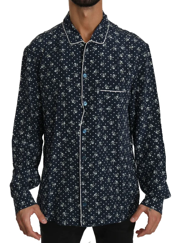 men clothing short pants-Dolce & Gabbana Silken Elegance:  Skull Print Lounge Men's Shirt