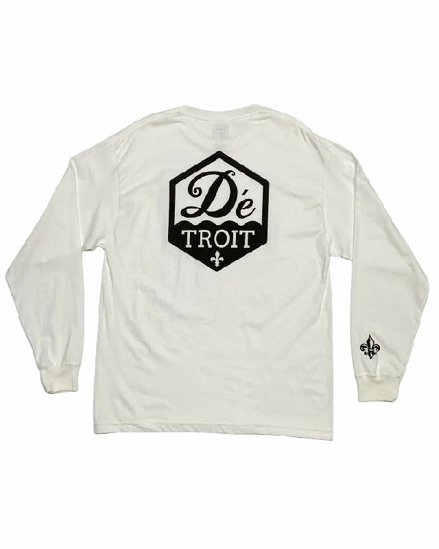 men clothing rugged jacket-Ink Detroit Day twah Long Sleeve T-Shirt - White