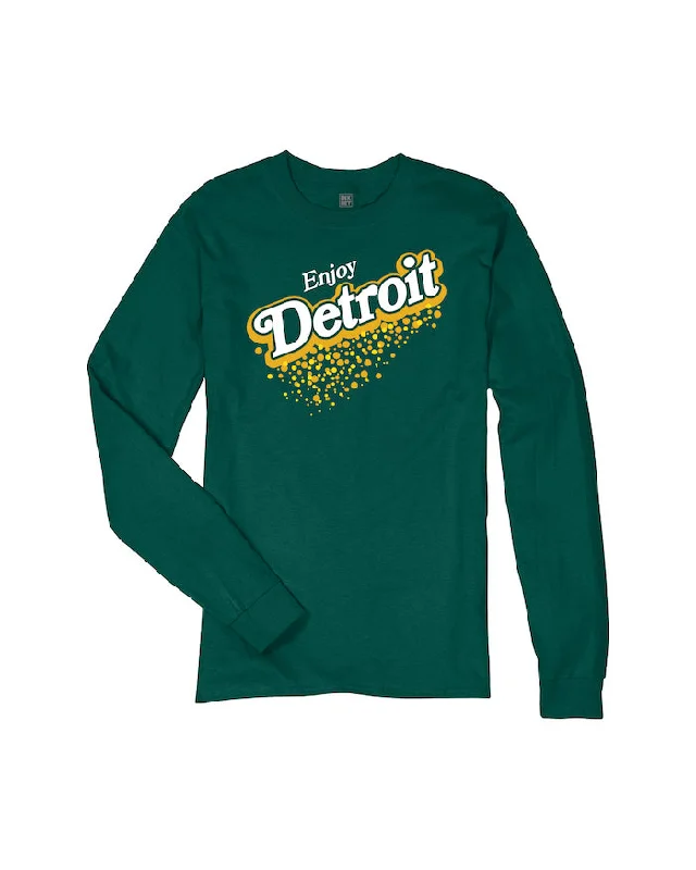 men clothing oversized hoodie-Ink Detroit Vintage "Enjoy Detroit" Ginger Ale Long Sleeve T-Shirt - Dark Green