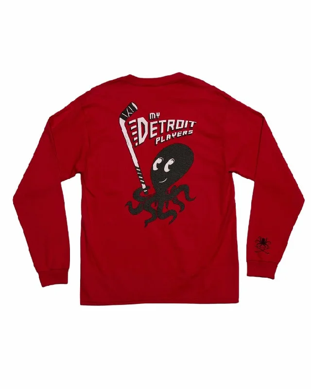 men clothing slim-fit jeans-Ink Detroit - My Detroit Players Octopus - Long Sleeve T-Shirt - Red