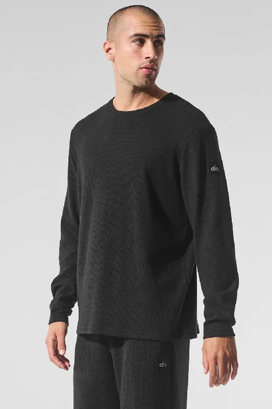 men clothing formal jacket-Elevate Waffle Long Sleeve Crew - Black