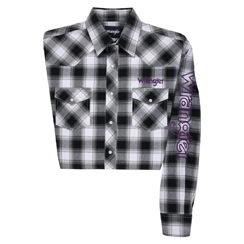 men clothing rugged jacket-Men's Long Sleeve Logo Western Snap Shirt In Black & White