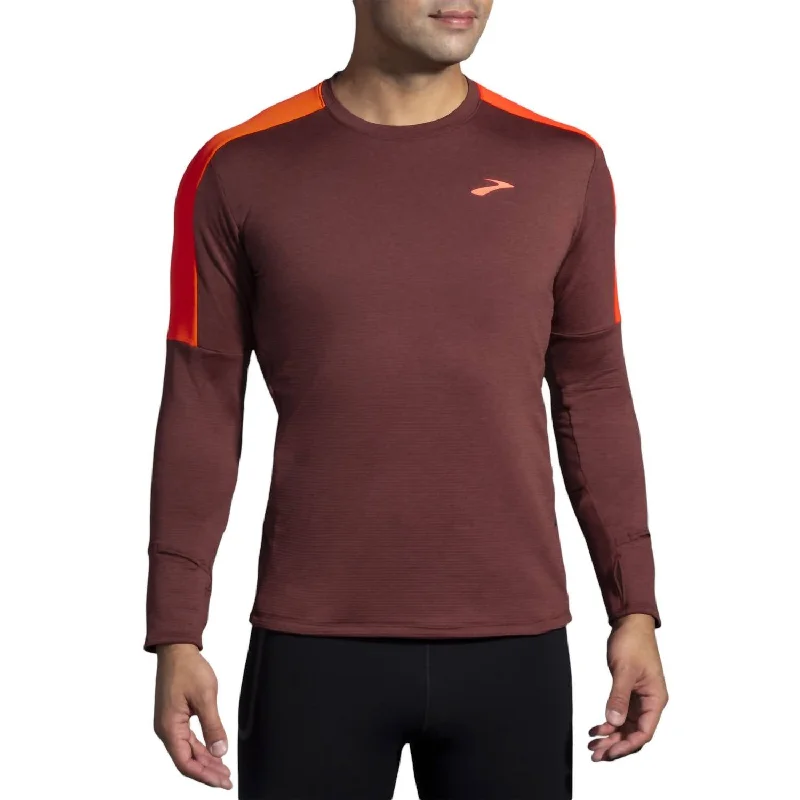 men clothing vest jacket-Men's Notch Thermal Long Sleeve 2.0 Shirt In Run Raisin/vivid Flame