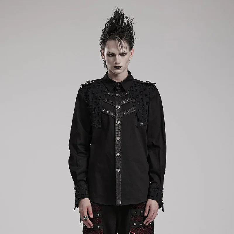 men clothing business suit-Men's Punk Cutout Splice Shirt